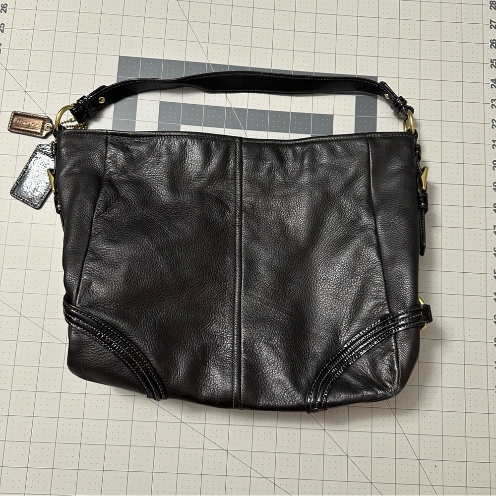 Coach Black Leather Tote with Gold Accents - Picture 4 of 8